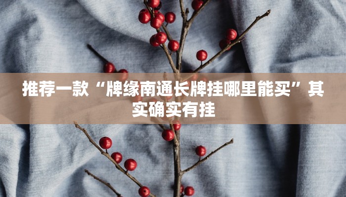 推荐一款“牌缘南通长牌挂哪里能买”其实确实有挂