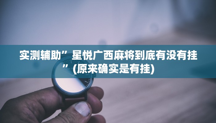 实测辅助”星悦广西麻将到底有没有挂”(原来确实是有挂)