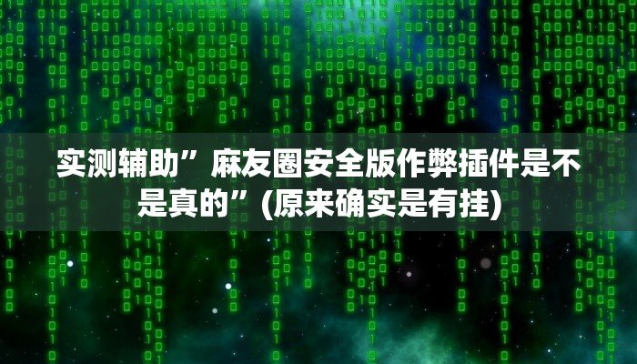 实测辅助”麻友圈安全版作弊插件是不是真的”(原来确实是有挂)