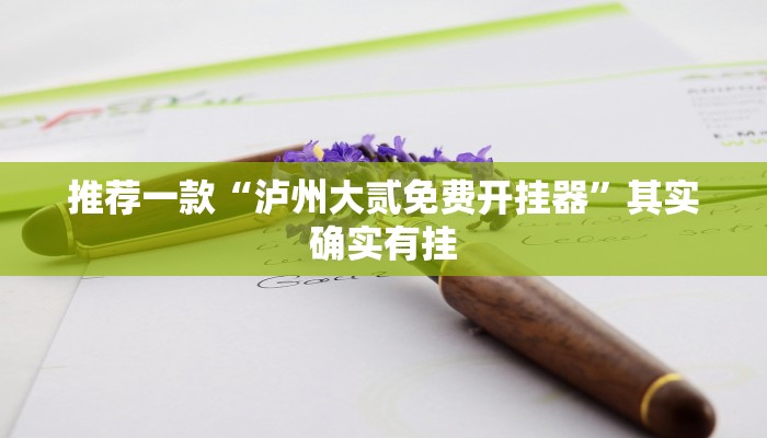 推荐一款“泸州大贰免费开挂器”其实确实有挂